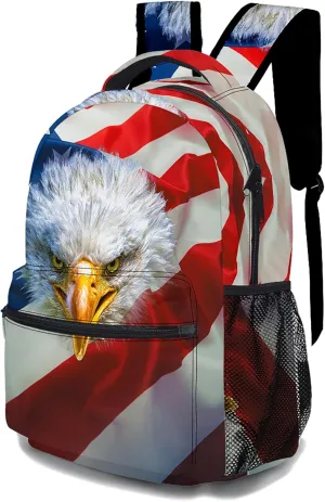 Classic Eagle Backpack, Lightweight Durable Laptop Bag 3D Printed Daypack with Multiple Pockets, Stylish Shoulders Backpack(Eagle & American Flag)