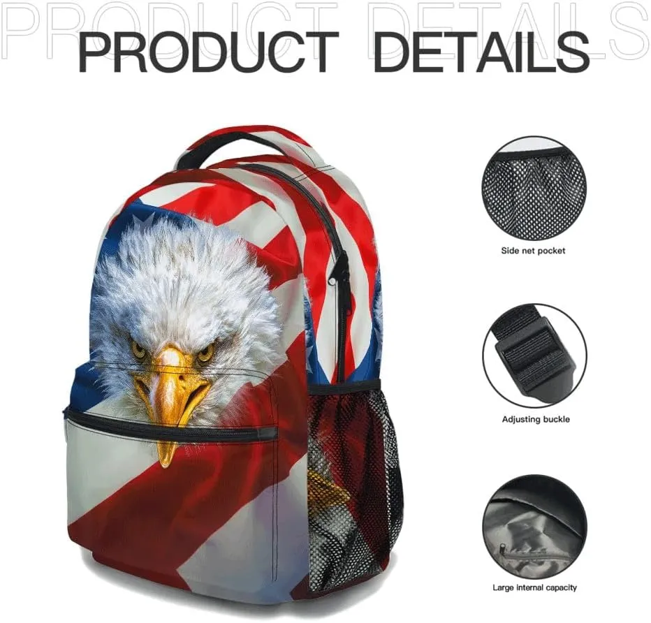 Classic Eagle Backpack, Lightweight Durable Laptop Bag 3D Printed Daypack with Multiple Pockets, Stylish Shoulders Backpack(Eagle & American Flag)