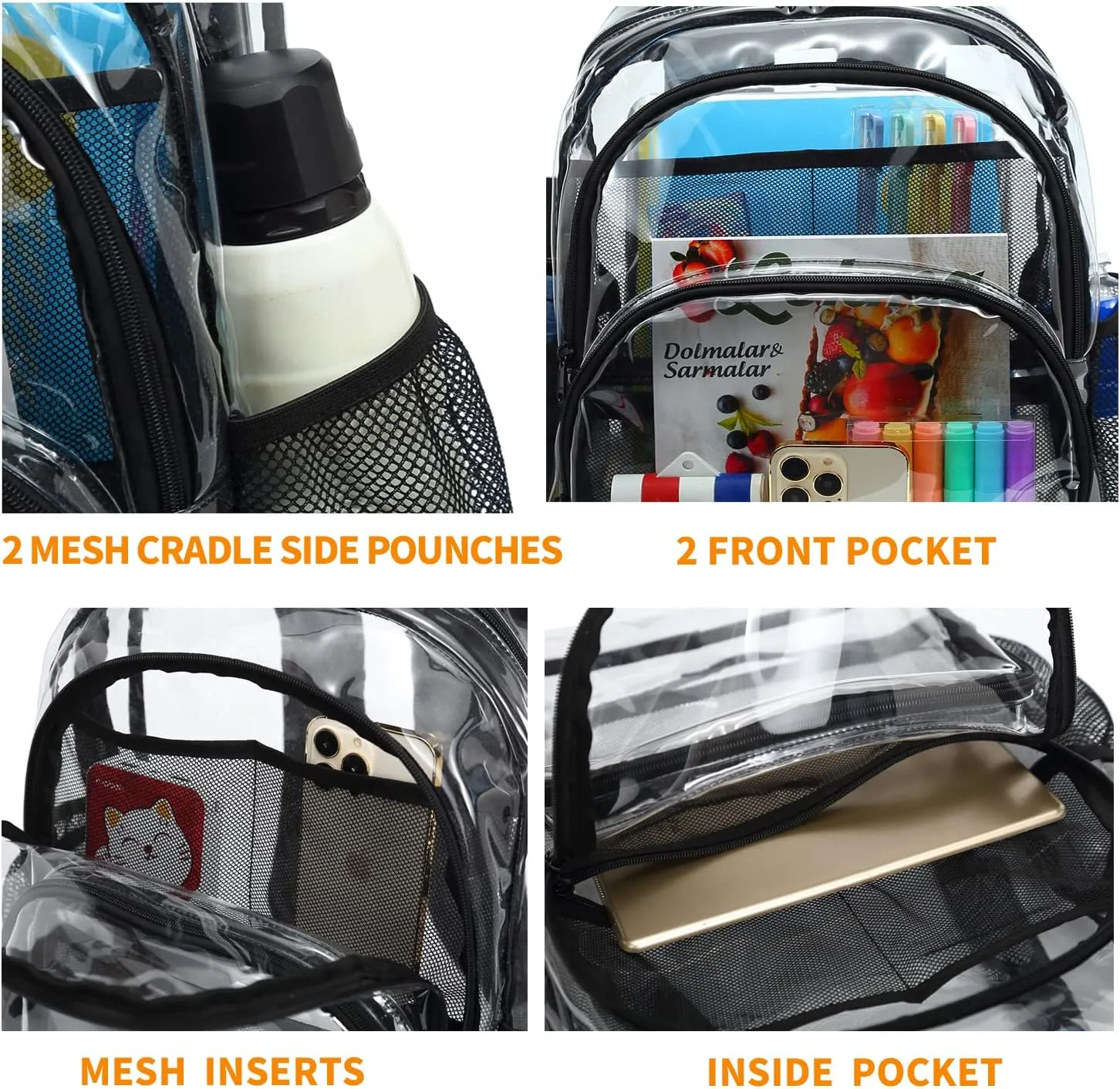 Clear Backpack, Clear Bag Stadium Large See Through Bookbag Heavy Duty PVC Transparent Backpacks for School