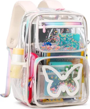 Clear Backpack for Kids Teens Girls Women Heavy Duty See Through Backpacks Cute Elementary Middle High School Bag TPU Transparent Bookbag for College, Work, Stadium Events, Security Travel