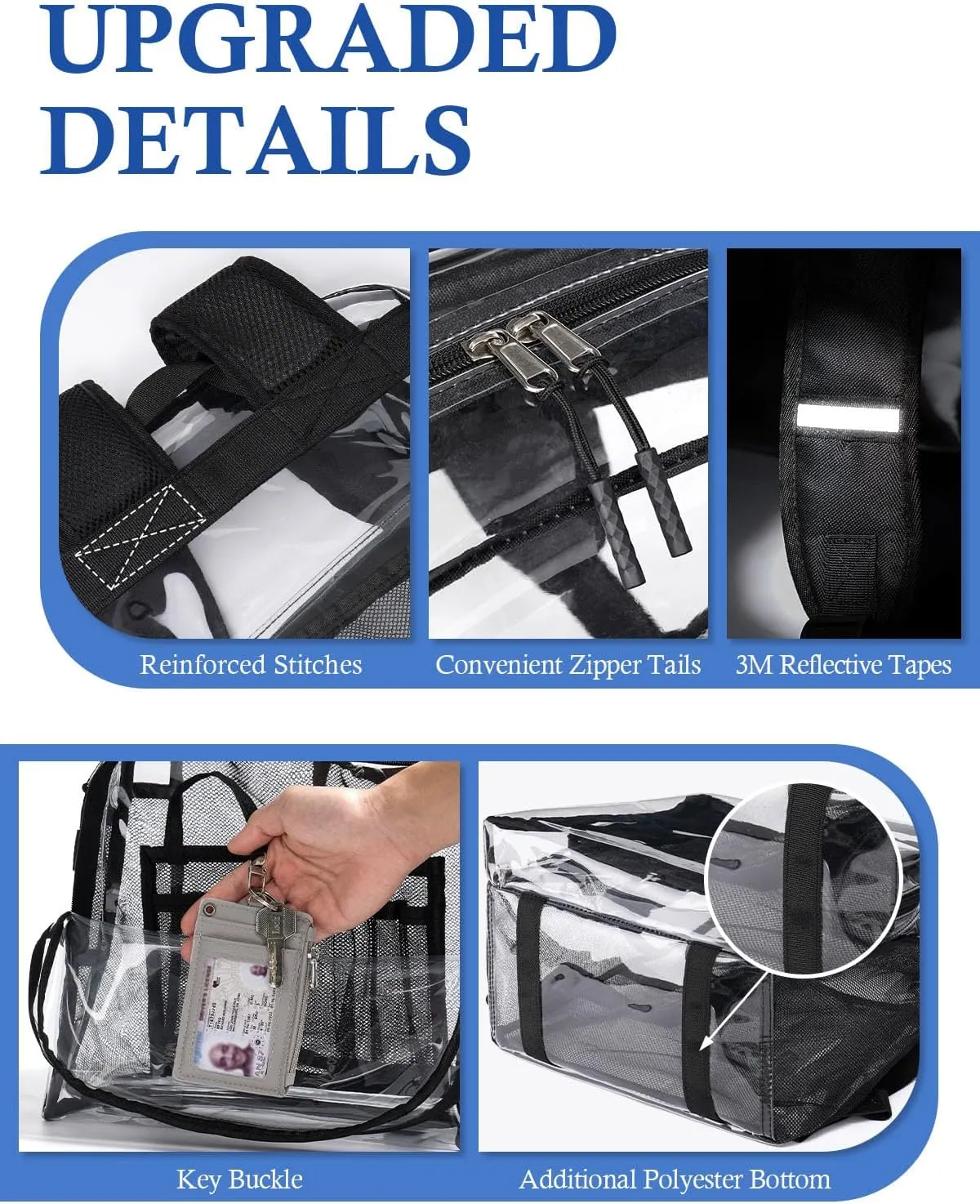 Clear Backpack for School, 17 inch Large Heavy Duty-TPU See Through Bookbag for Boys Girls and Adult, Transparent Backpack With Multi-Pockets for College Work Gym Sport, Black