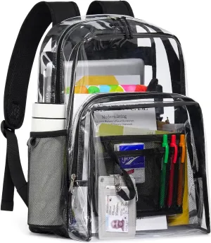 Clear Backpack for School, 17 inch Large Heavy Duty-TPU See Through Bookbag for Boys Girls and Adult, Transparent Backpack With Multi-Pockets for College Work Gym Sport, Black