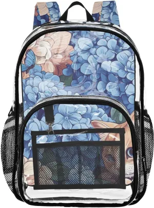 Clear Backpack for Stadium Events School Backpacks Girls Boys heavy duty PVC Waterproof Transparent Plastic Book Bag for Women Work Brown Abyssinian Cat Hydrangea