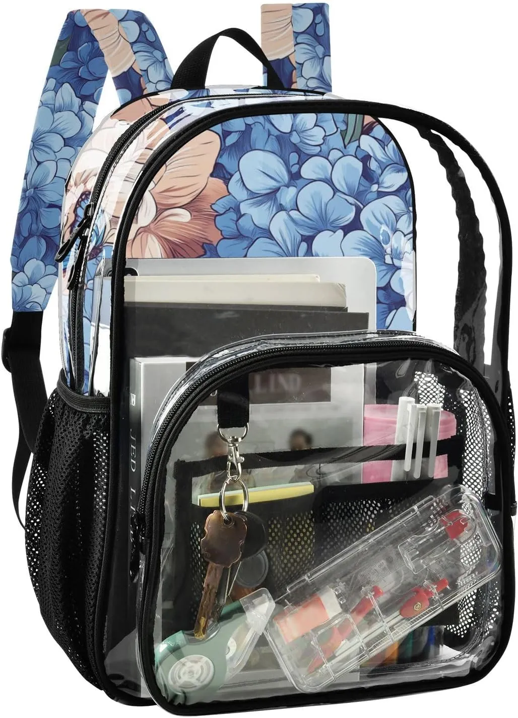 Clear Backpack for Stadium Events School Backpacks Girls Boys heavy duty PVC Waterproof Transparent Plastic Book Bag for Women Work Brown Abyssinian Cat Hydrangea