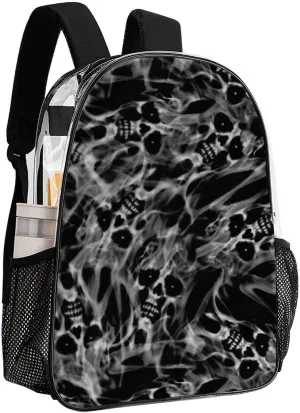 Clear Backpack Heavy Duty Clear Bookbag Ghost Skulls And Flames Transparent Backpack See Through Plastic Backpacks for Work, Concert, College