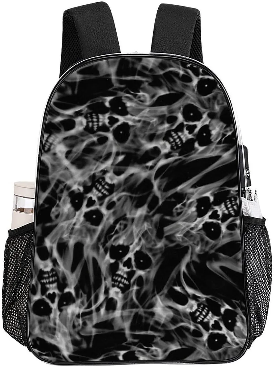 Clear Backpack Heavy Duty Clear Bookbag Ghost Skulls And Flames Transparent Backpack See Through Plastic Backpacks for Work, Concert, College