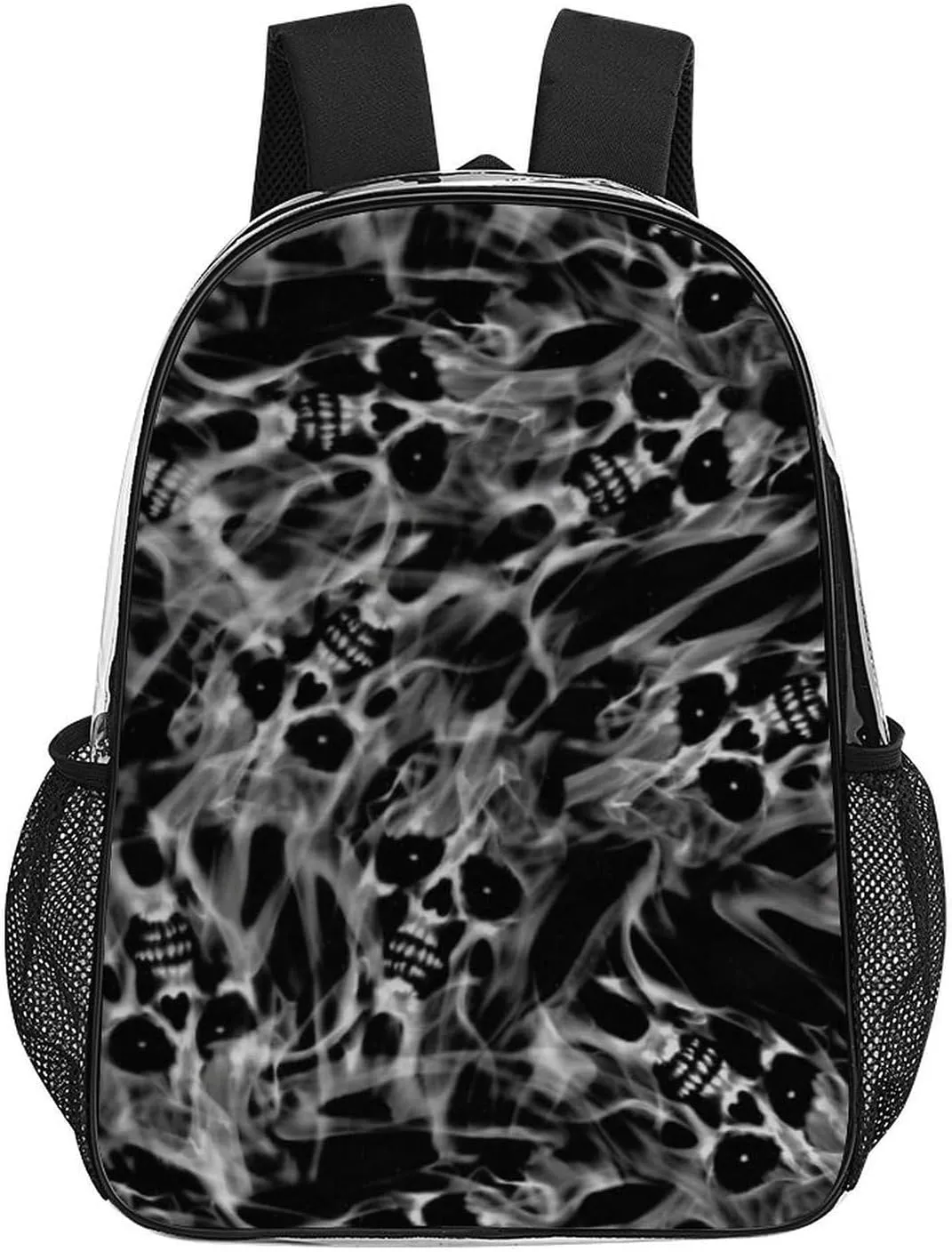 Clear Backpack Heavy Duty Clear Bookbag Ghost Skulls And Flames Transparent Backpack See Through Plastic Backpacks for Work, Concert, College