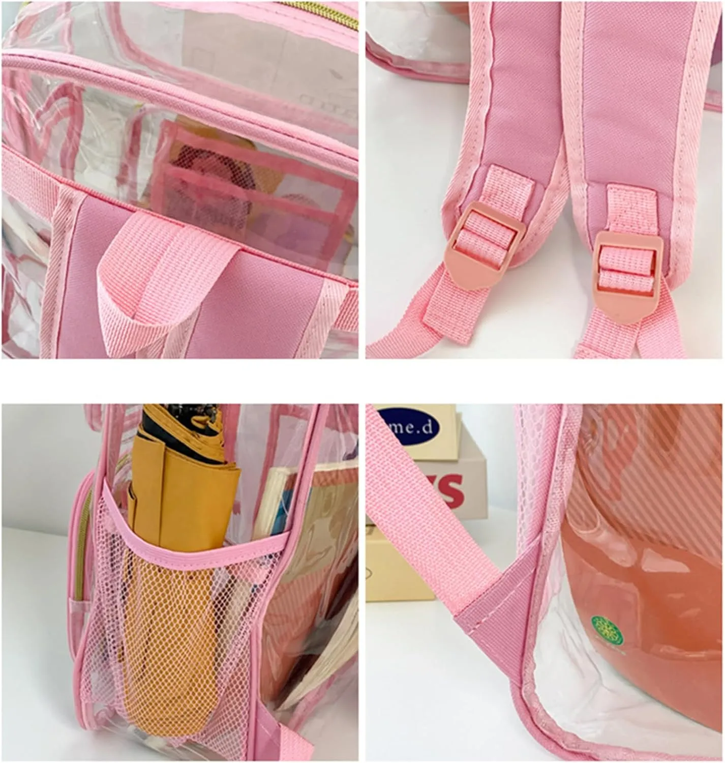 Clear Backpack Heavy Duty PVC Transparent Bookbags with Padded Shoulders for travel,Work,College, Stadium (purple heart)