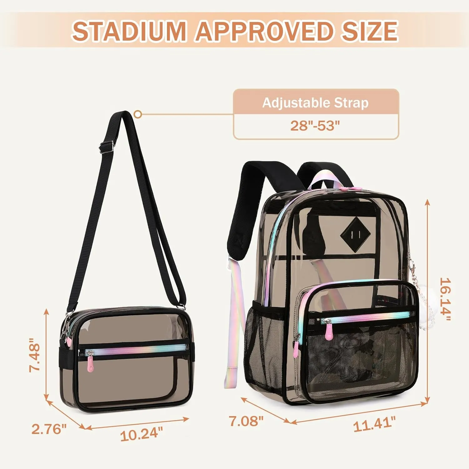 Clear Backpack Heavy Duty Transparent Backpack for School Clear Bags with Wider Shoulder Straps See Through Plastic Bags Sport Events Concert Stadium-Black 2PCS