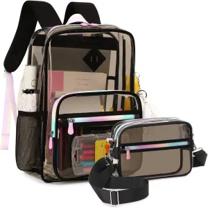 Clear Backpack Heavy Duty Transparent Backpack for School Clear Bags with Wider Shoulder Straps See Through Plastic Bags Sport Events Concert Stadium-Black 2PCS