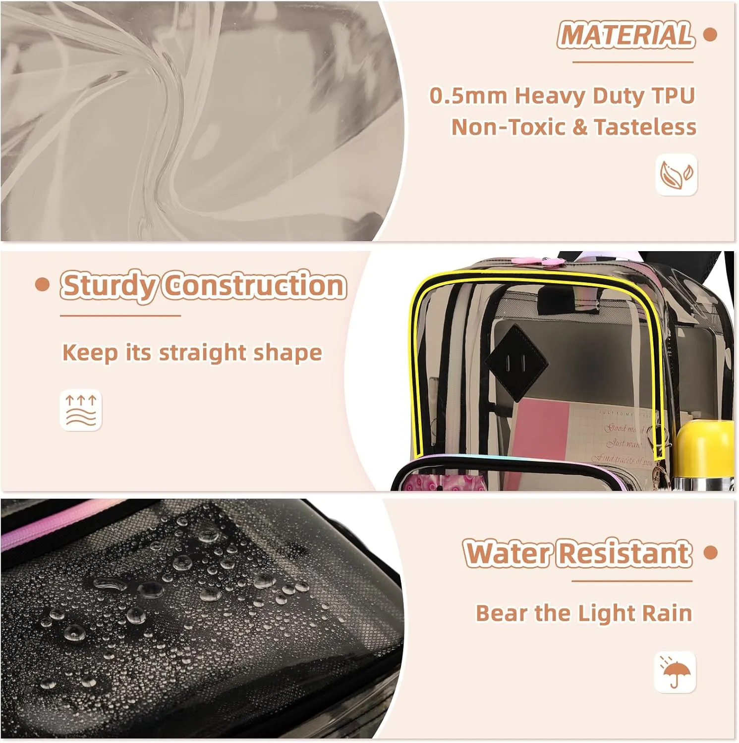 Clear Backpack Heavy Duty Transparent Backpack for School Clear Bags with Wider Shoulder Straps See Through Plastic Bags Sport Events Concert Stadium-Black 2PCS