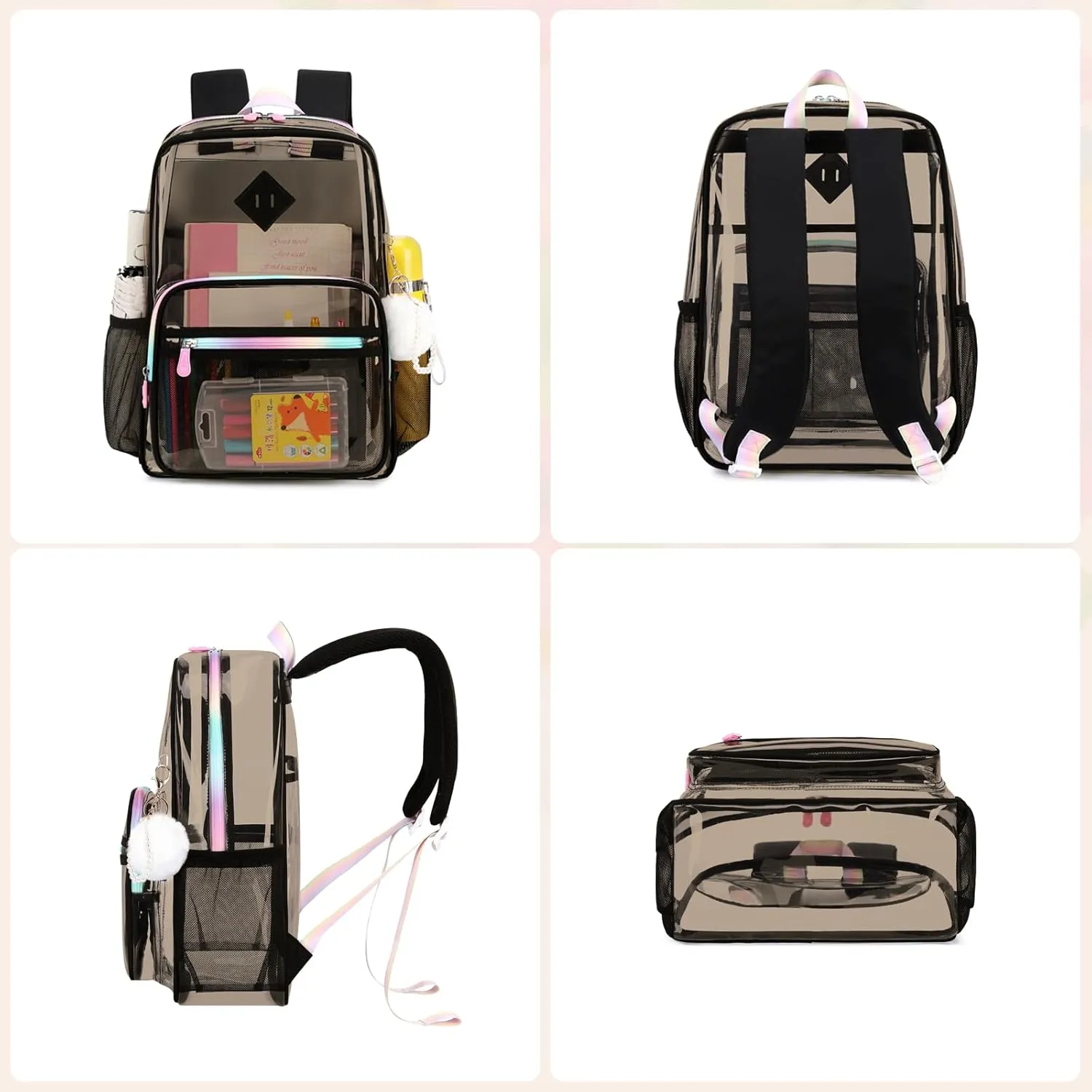 Clear Backpack Heavy Duty Transparent Backpack for School Clear Bags with Wider Shoulder Straps See Through Plastic Bags Sport Events Concert Stadium-Black 2PCS