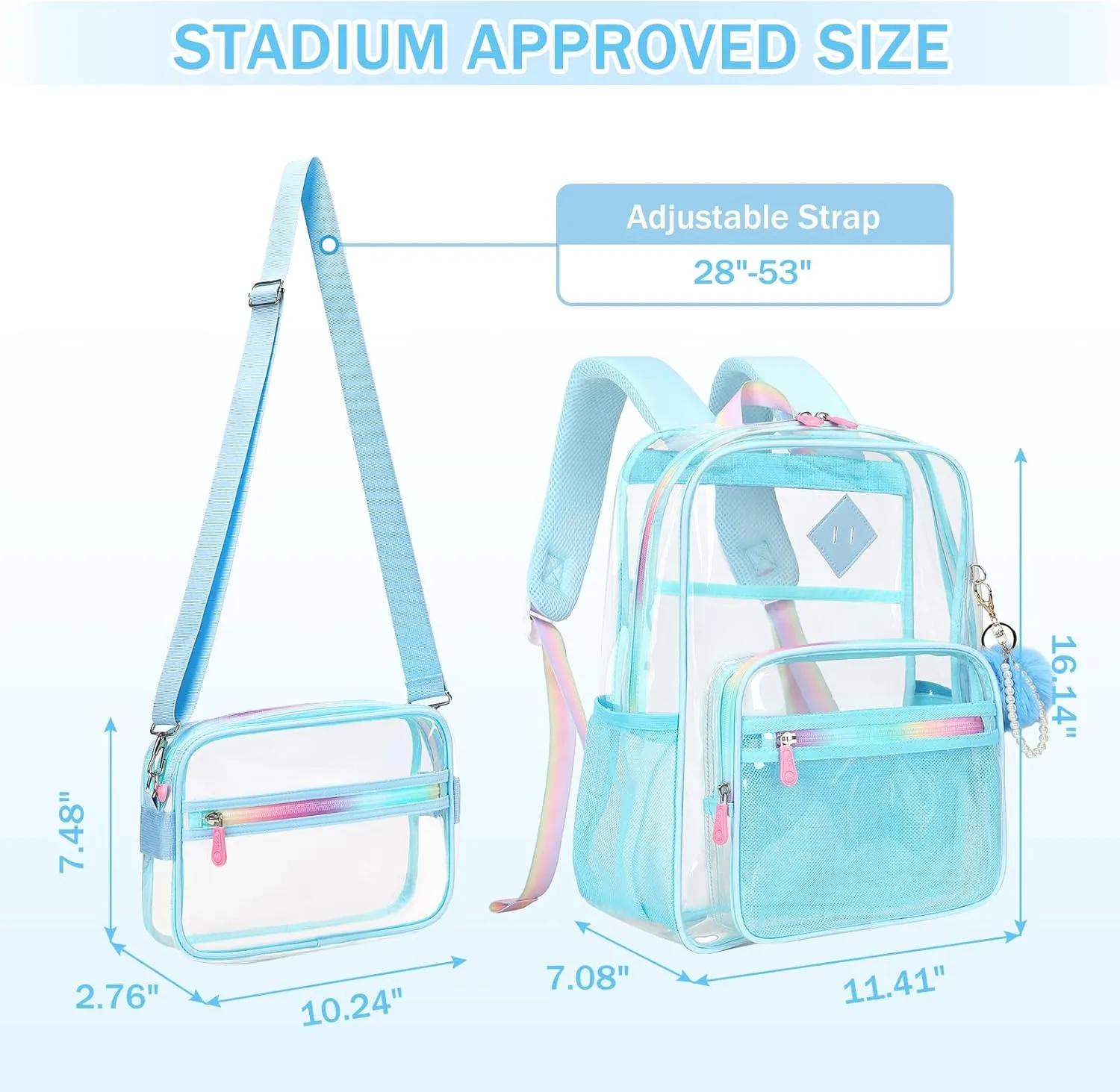 Clear Backpack Heavy Duty Transparent Backpack for School Clear Bags with Wider Shoulder Straps See Through Plastic Bags Sport Events Concert Stadium-Blue 2PCS