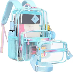 Clear Backpack Heavy Duty Transparent Backpack for School Clear Bags with Wider Shoulder Straps See Through Plastic Bags Sport Events Concert Stadium-Blue 2PCS