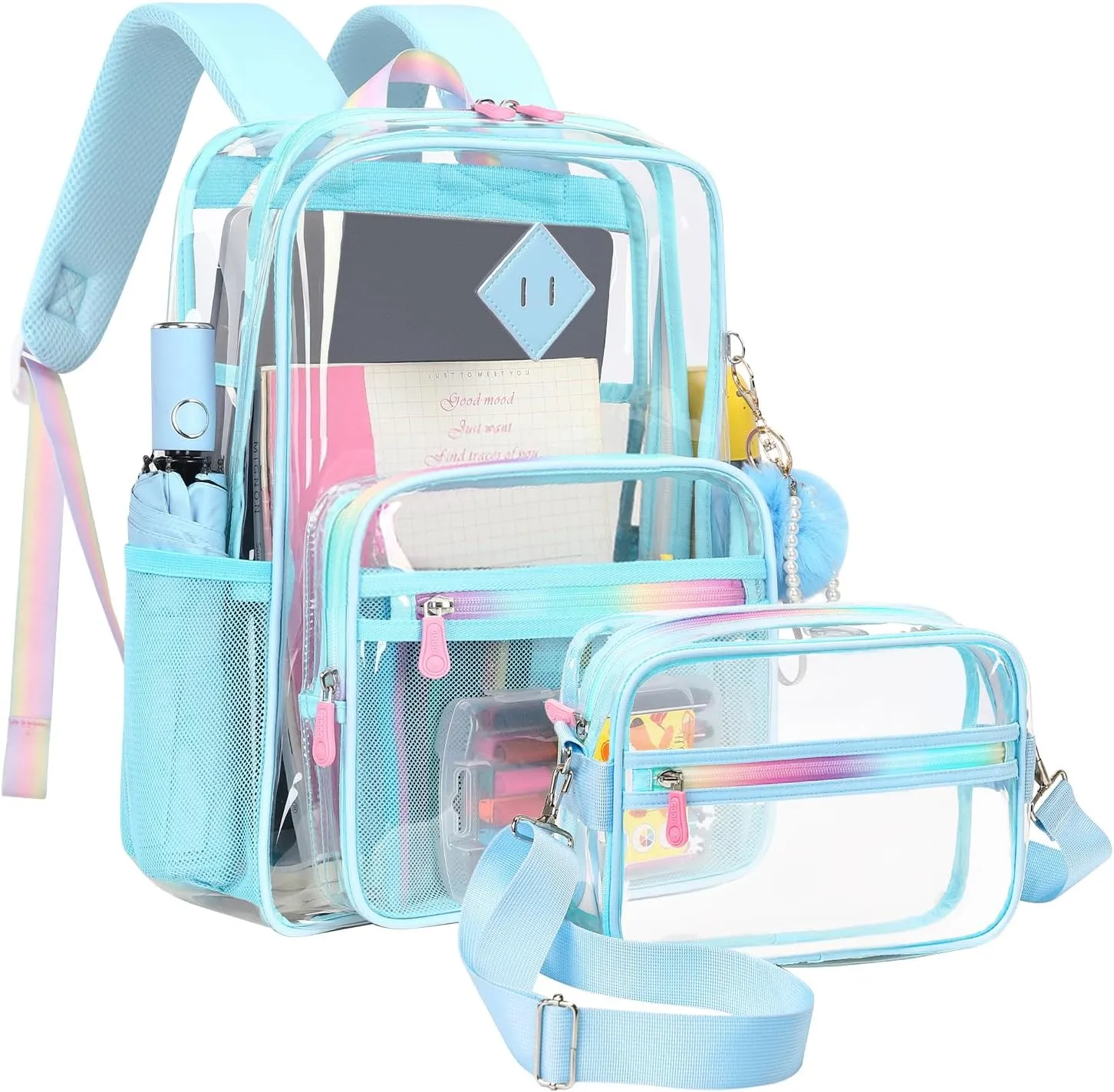 Clear Backpack Heavy Duty Transparent Backpack for School Clear Bags with Wider Shoulder Straps See Through Plastic Bags Sport Events Concert Stadium-Blue 2PCS