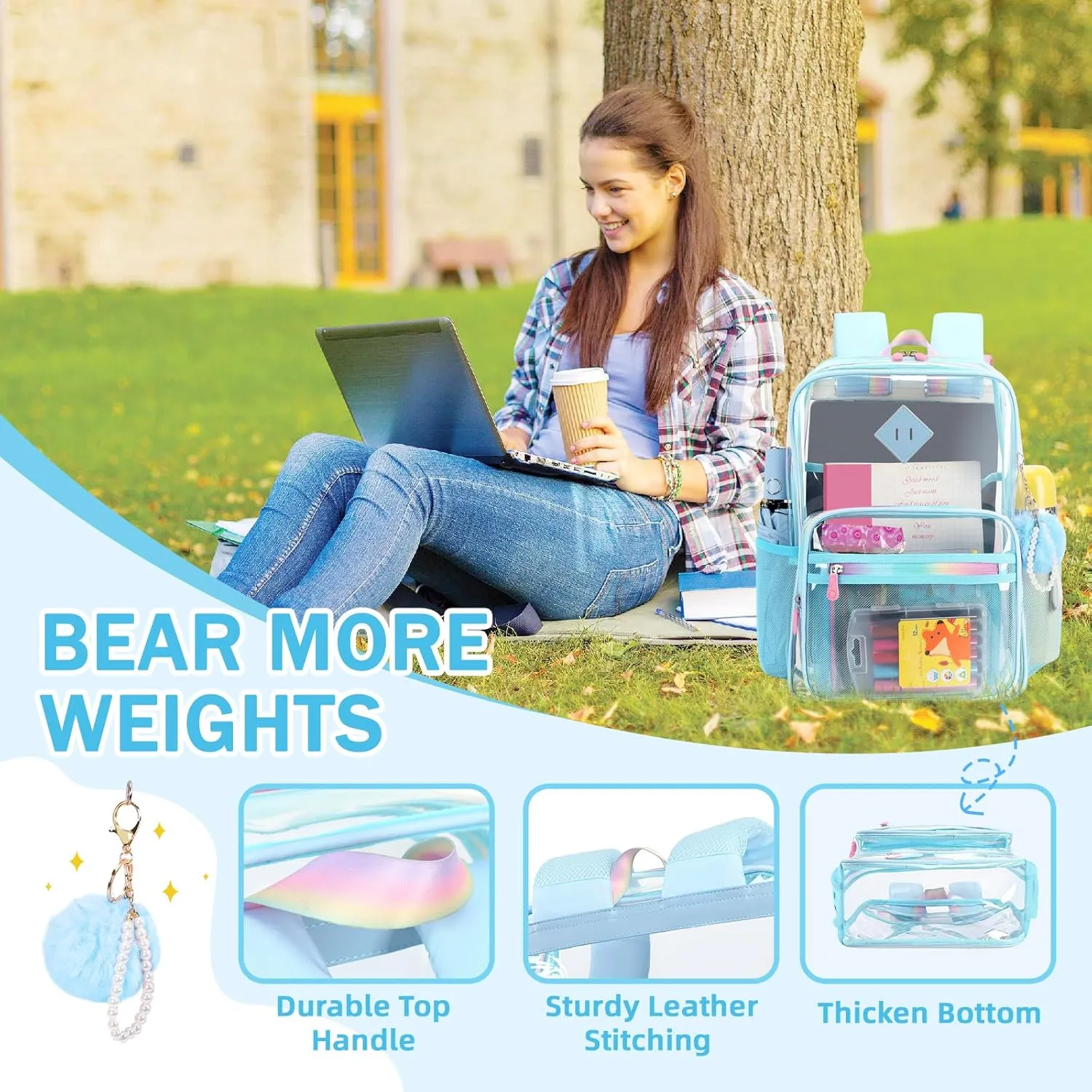 Clear Backpack Heavy Duty Transparent Backpack for School Clear Bags with Wider Shoulder Straps See Through Plastic Bags Sport Events Concert Stadium-Blue 2PCS
