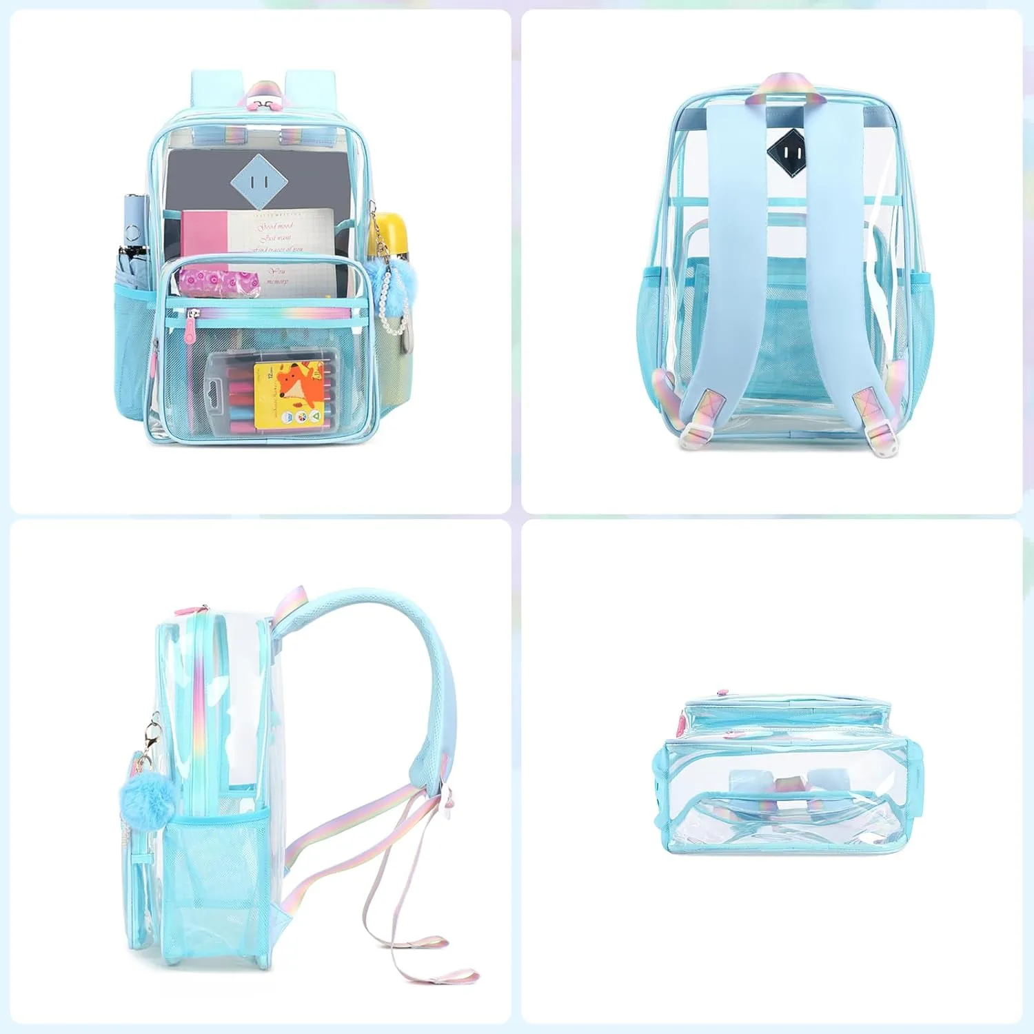 Clear Backpack Heavy Duty Transparent Backpack for School Clear Bags with Wider Shoulder Straps See Through Plastic Bags Sport Events Concert Stadium-Blue 2PCS