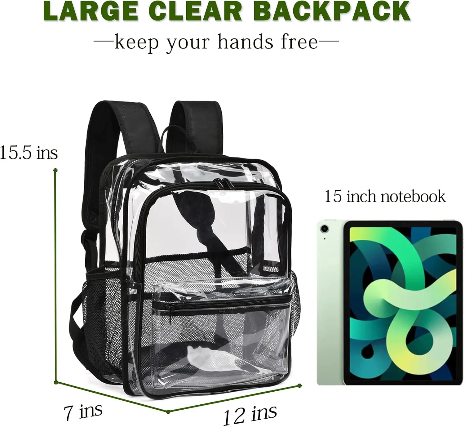 Clear Backpack,15 '' Clear Backpacks for School Heavy Duty PVC See Through Bag Waterproof Bookbag for Girls & Boys, Blue