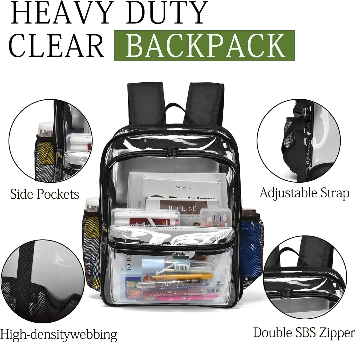 Clear Backpack,15 '' Clear Backpacks for School Heavy Duty PVC See Through Bag Waterproof Bookbag for Girls & Boys, Blue