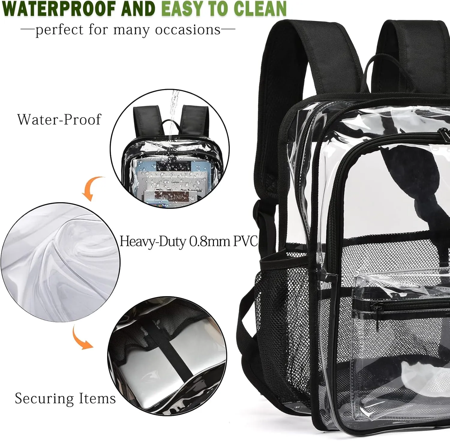 Clear Backpack,15 '' Clear Backpacks for School Heavy Duty PVC See Through Bag Waterproof Bookbag for Girls & Boys, Blue