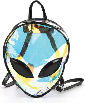 Clear Iridescent Alien Head Backpack, Medium