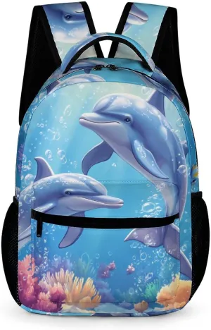 Clownfish Dolphins Bubble Coral Casual Backpack Travel Laptop Cute Basic Shoulder Bag for Work Women & Men