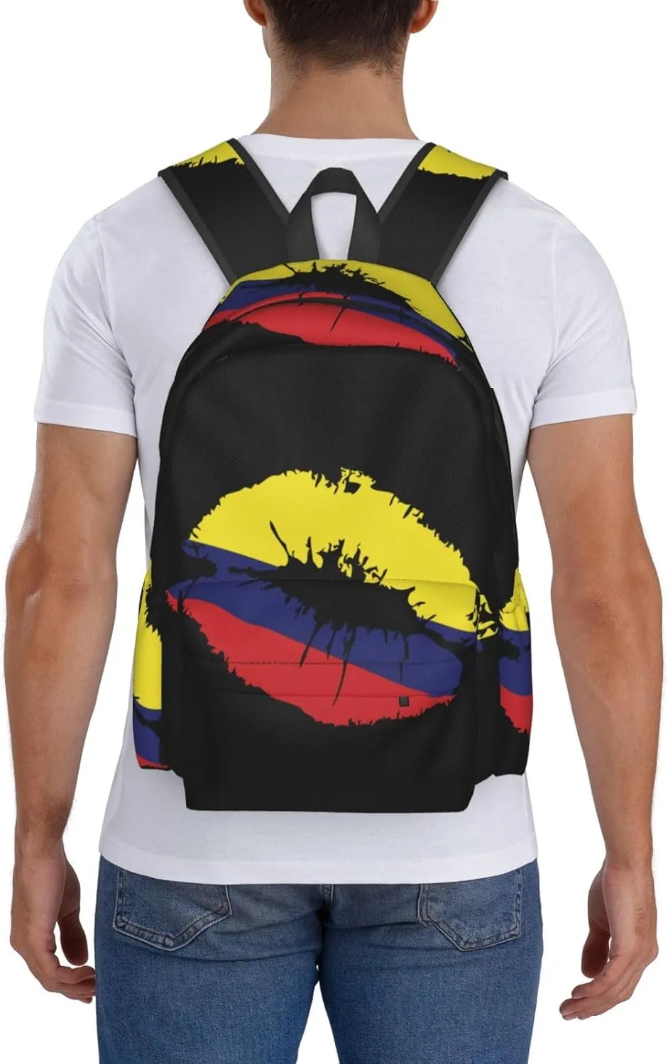 Colombia Flag Lips Colombian Kiss Laptop Commuter Backpack Shoulder Bag Casual Back Pack Daypack Bags With Side Pockets For Work Travel Daily Use