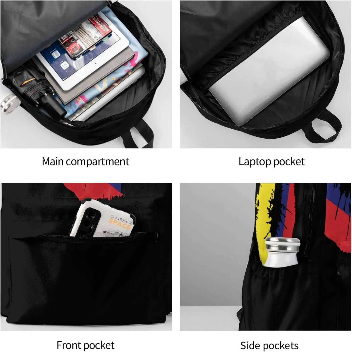 Colombia Flag Lips Colombian Kiss Laptop Commuter Backpack Shoulder Bag Casual Back Pack Daypack Bags With Side Pockets For Work Travel Daily Use