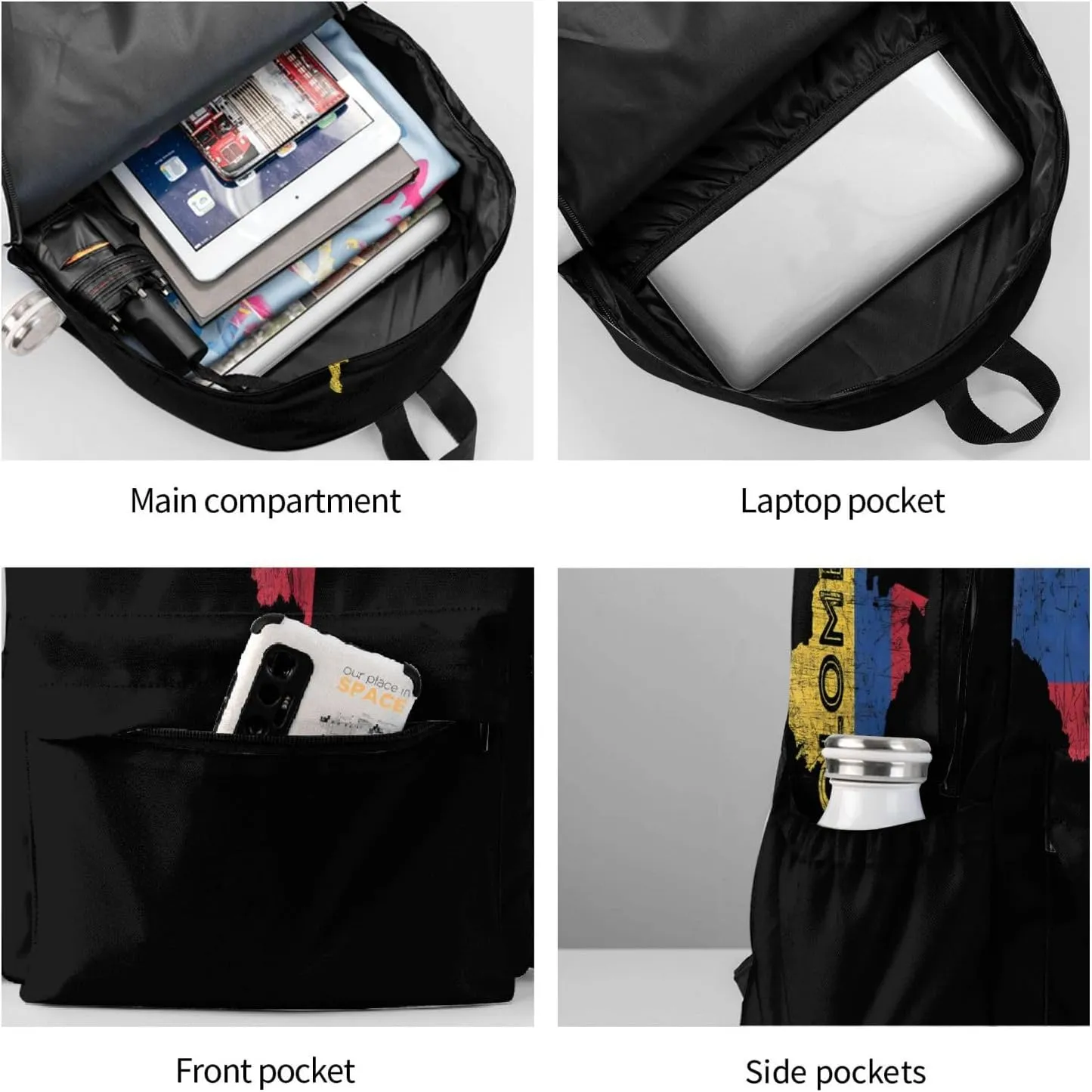 Colombian Map Colombia Flag Laptop Commuter Backpack Shoulder Bag Casual Back Pack Daypack Bags With Side Pockets For Work Travel Daily Use