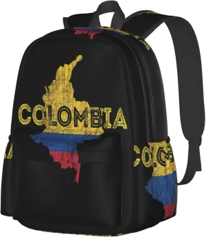Colombian Map Colombia Flag Laptop Commuter Backpack Shoulder Bag Casual Back Pack Daypack Bags With Side Pockets For Work Travel Daily Use