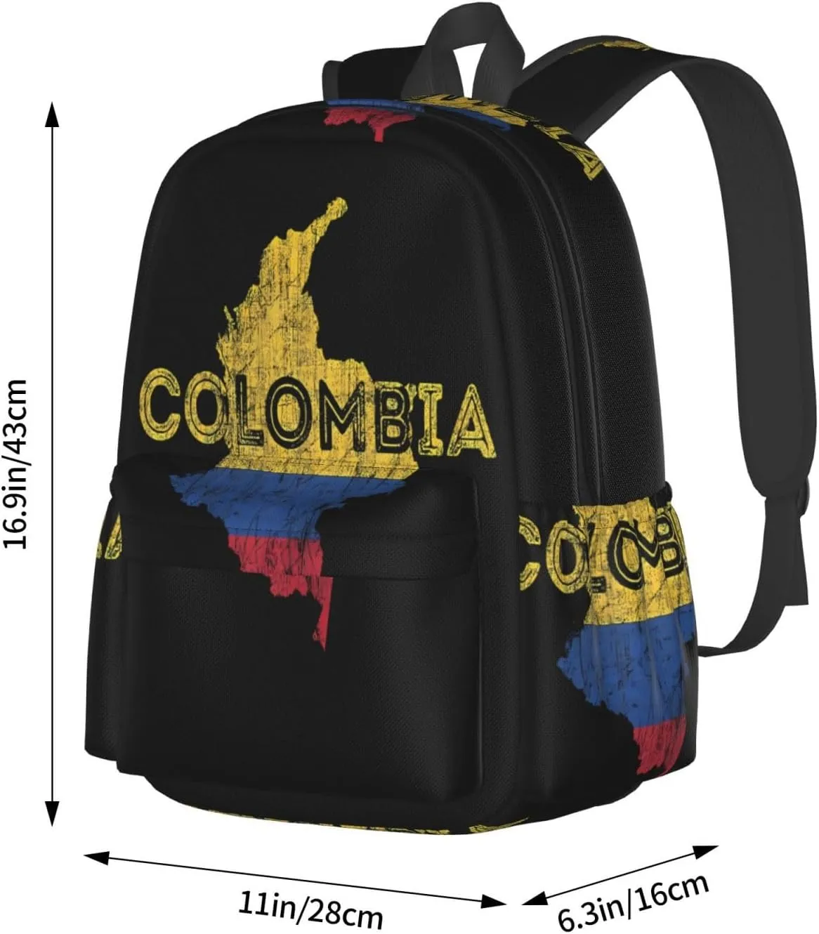 Colombian Map Colombia Flag Laptop Commuter Backpack Shoulder Bag Casual Back Pack Daypack Bags With Side Pockets For Work Travel Daily Use
