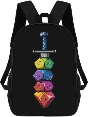 Colorful Dice Collector Sword Travel Backpack 17 Inch Laptop Bag Carry On Backpack Casual Daypack for Weekender Business Hiking