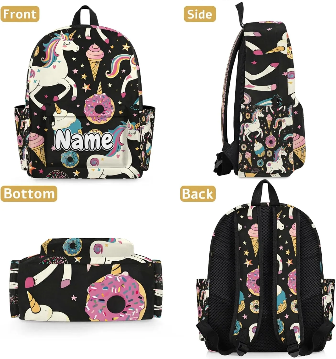 Colorful Unicorn Personalized Backpack Bag with Name Lightweight Custom Shoulder Bags Waterproof Casual Backpacks Travel Laptop Bag 15.1in