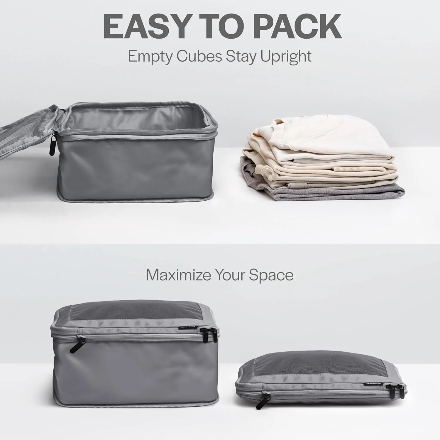 Compression Packing Cubes for Travel - Luggage Organizer Bags - Double Zipper Packing Cubes for Suitcases (2-Pack, Dark Grey)