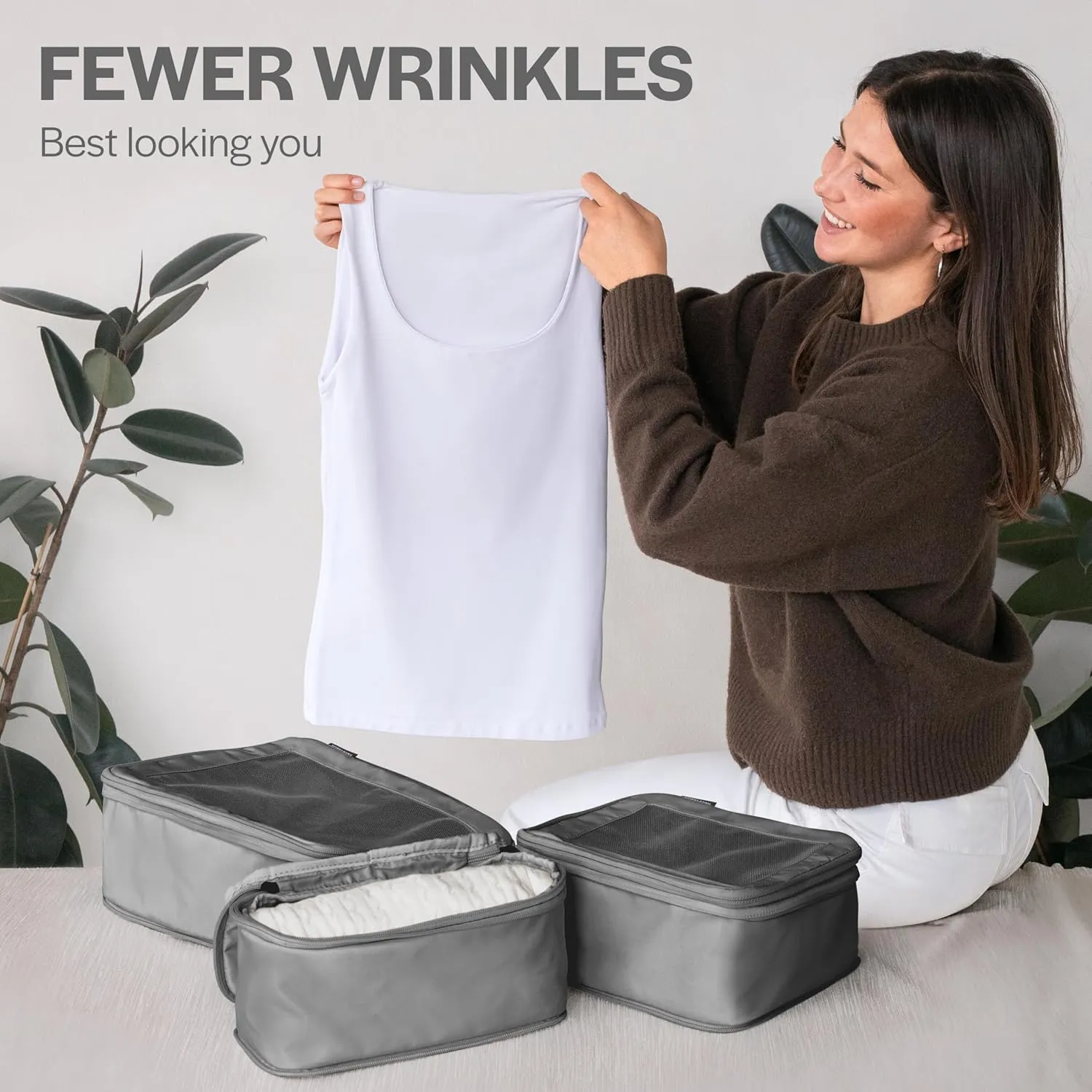 Compression Packing Cubes for Travel - Luggage Organizer Bags - Double Zipper Packing Cubes for Suitcases (2-Pack, Dark Grey)