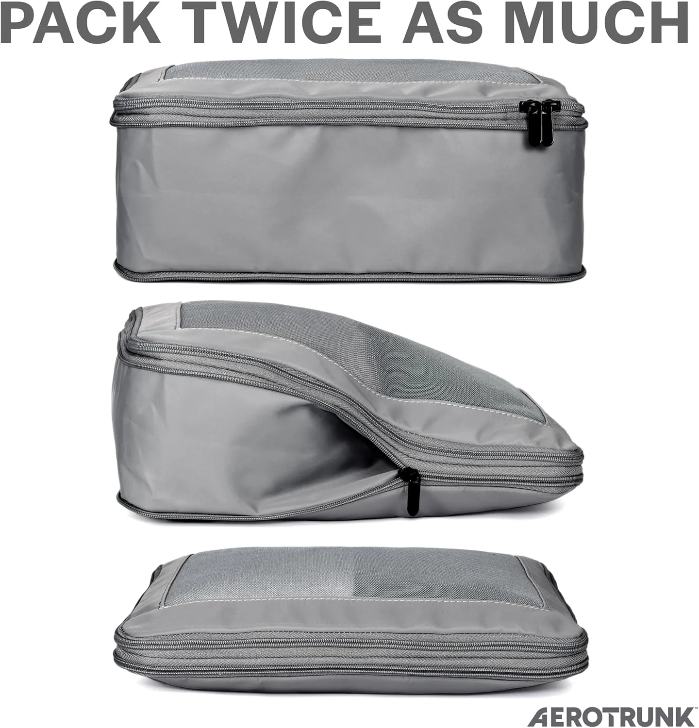 Compression Packing Cubes for Travel - Luggage Organizer Bags - Double Zipper Packing Cubes for Suitcases (2-Pack, Dark Grey)