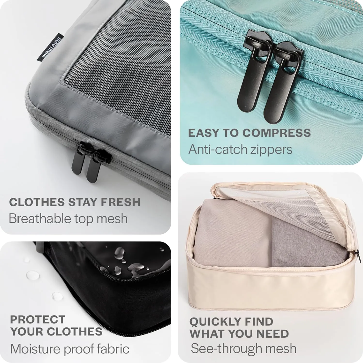 Compression Packing Cubes for Travel - Luggage Organizer Bags - Double Zipper Packing Cubes for Suitcases (4-Pack, Olive)