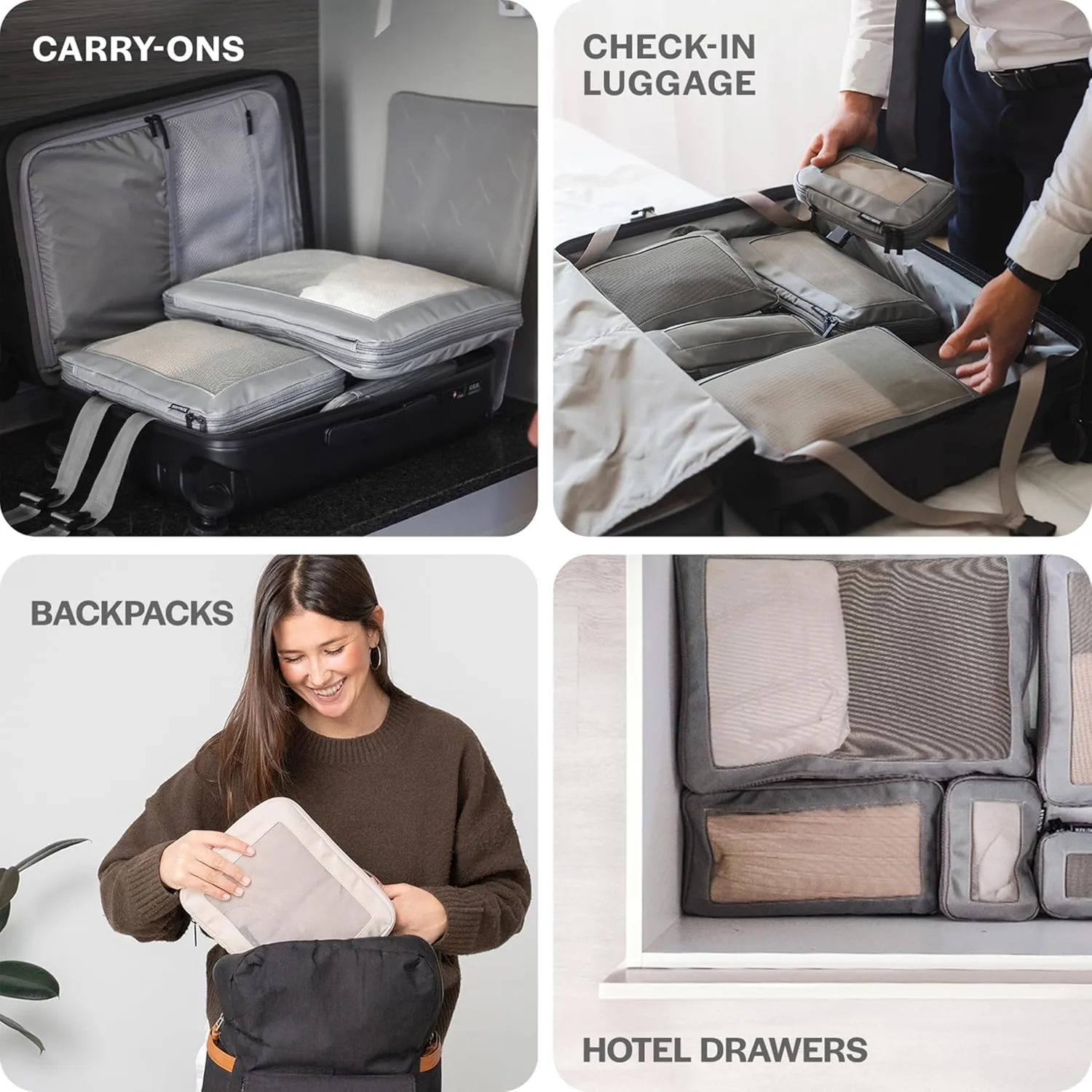 Compression Packing Cubes for Travel - Luggage Organizer Bags - Double Zipper Packing Cubes for Suitcases (4-Pack, Olive)