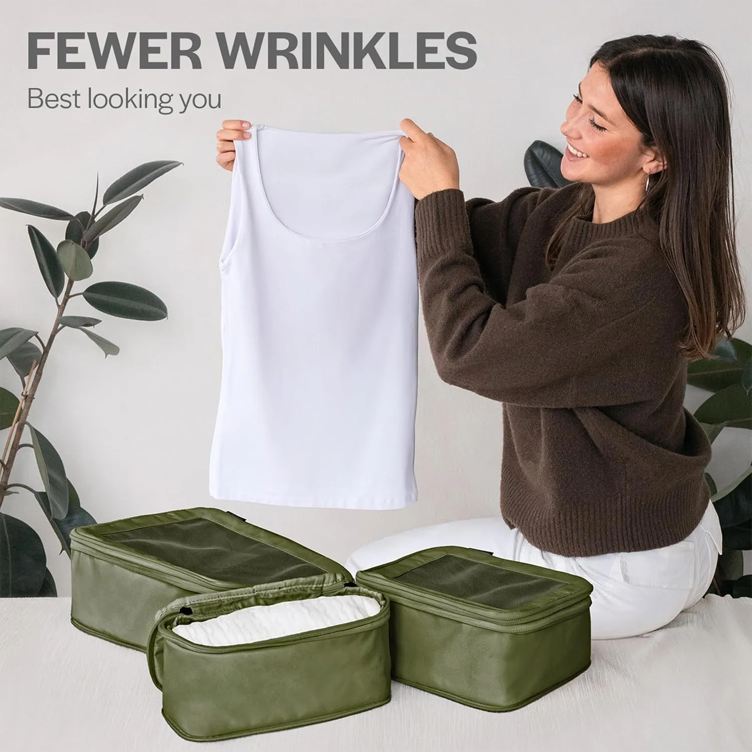 Compression Packing Cubes for Travel - Luggage Organizer Bags - Double Zipper Packing Cubes for Suitcases (4-Pack, Olive)