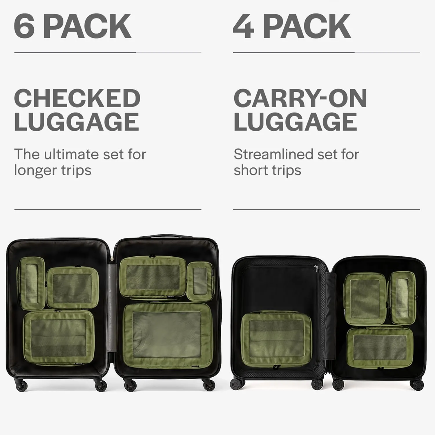 Compression Packing Cubes for Travel - Luggage Organizer Bags - Double Zipper Packing Cubes for Suitcases (6-Pack, Olive)