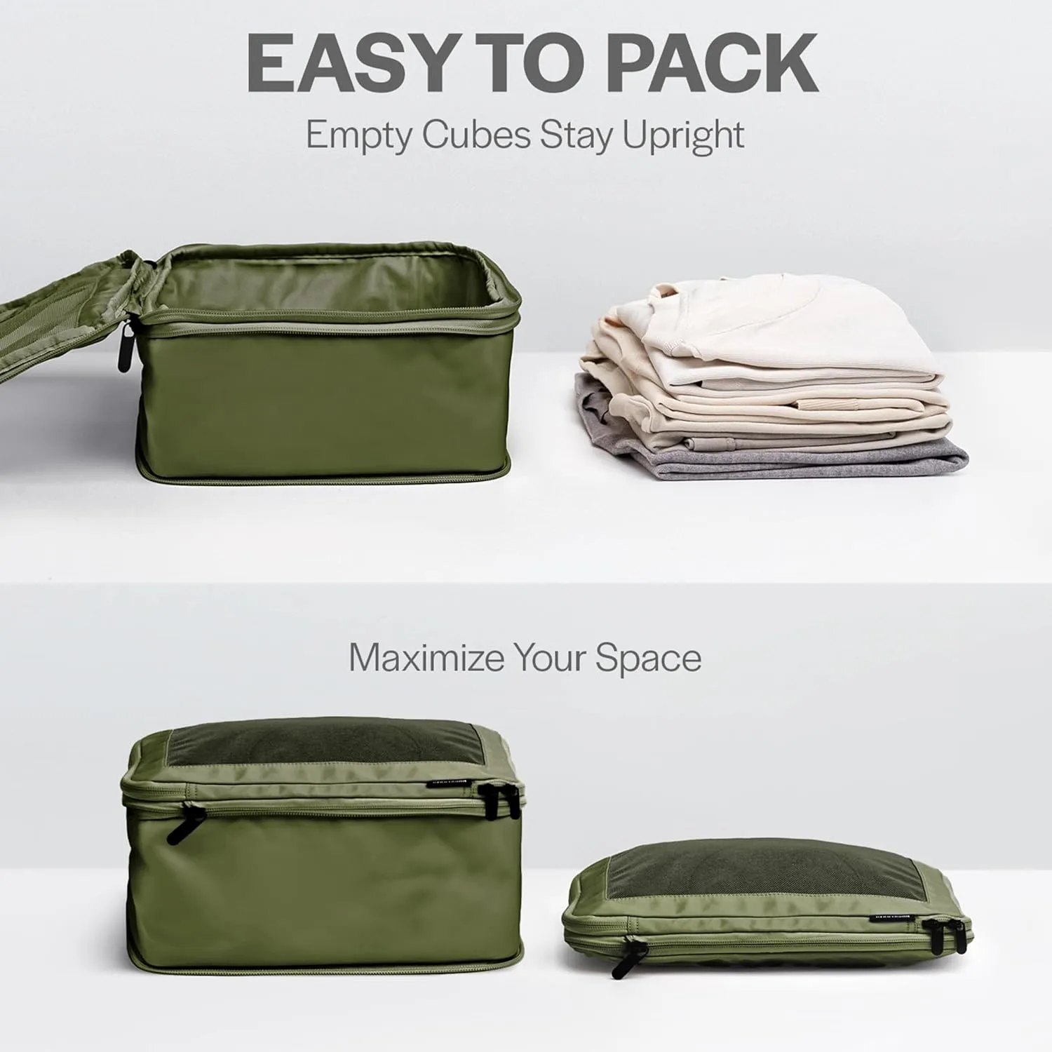 Compression Packing Cubes for Travel - Luggage Organizer Bags - Double Zipper Packing Cubes for Suitcases (6-Pack, Olive)