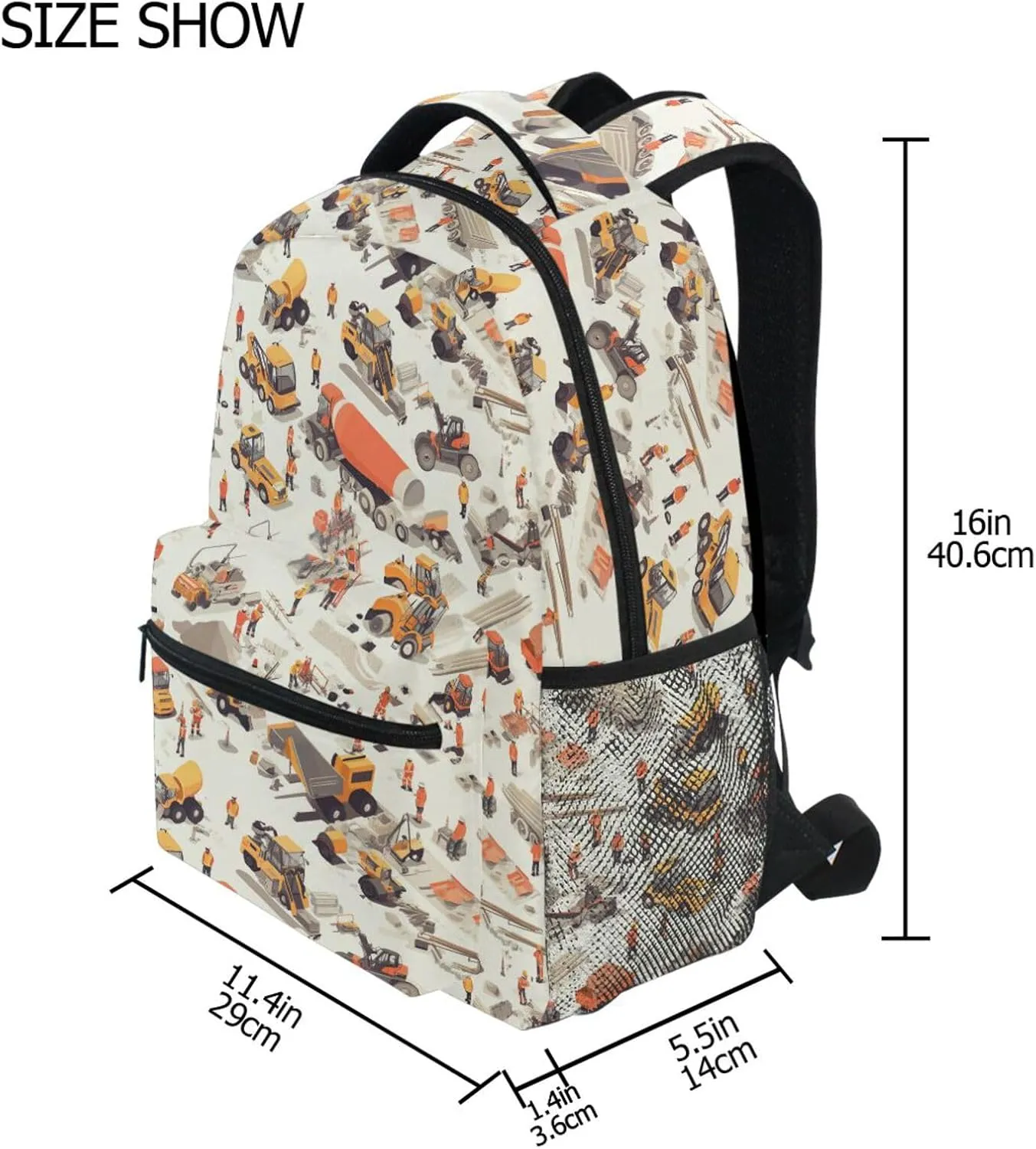 Cool Backpacks for Teens Boys Girls Waterproof Carry On Backpacks with Chest Strap Gift Men & Women Construction Scene Highway Construction Bulldozer