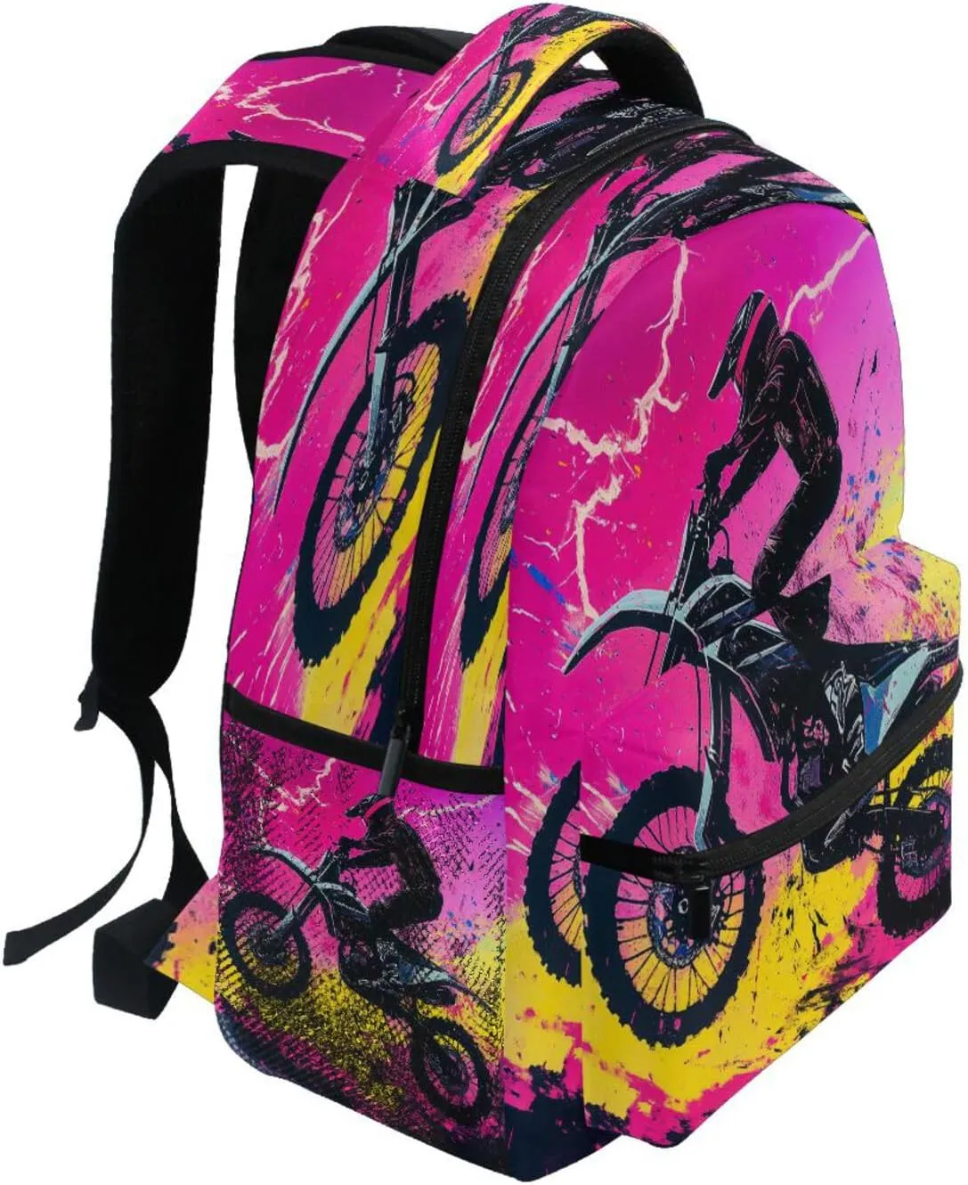 Cool Backpacks for Women Men Fashion Laptop Bookbag with Chest Strap Gift Men & Women Motocross Bike and Lightning