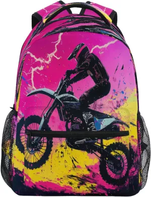 Cool Backpacks for Women Men Fashion Laptop Bookbag with Chest Strap Gift Men & Women Motocross Bike and Lightning