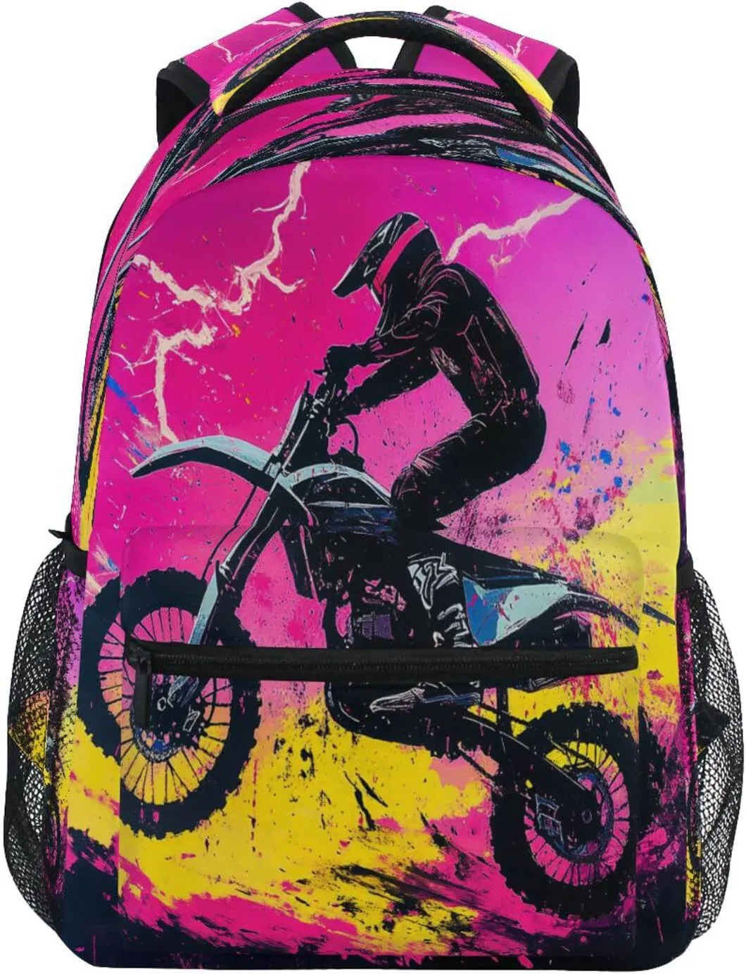 Cool Backpacks for Women Men Fashion Laptop Bookbag with Chest Strap Gift Men & Women Motocross Bike and Lightning