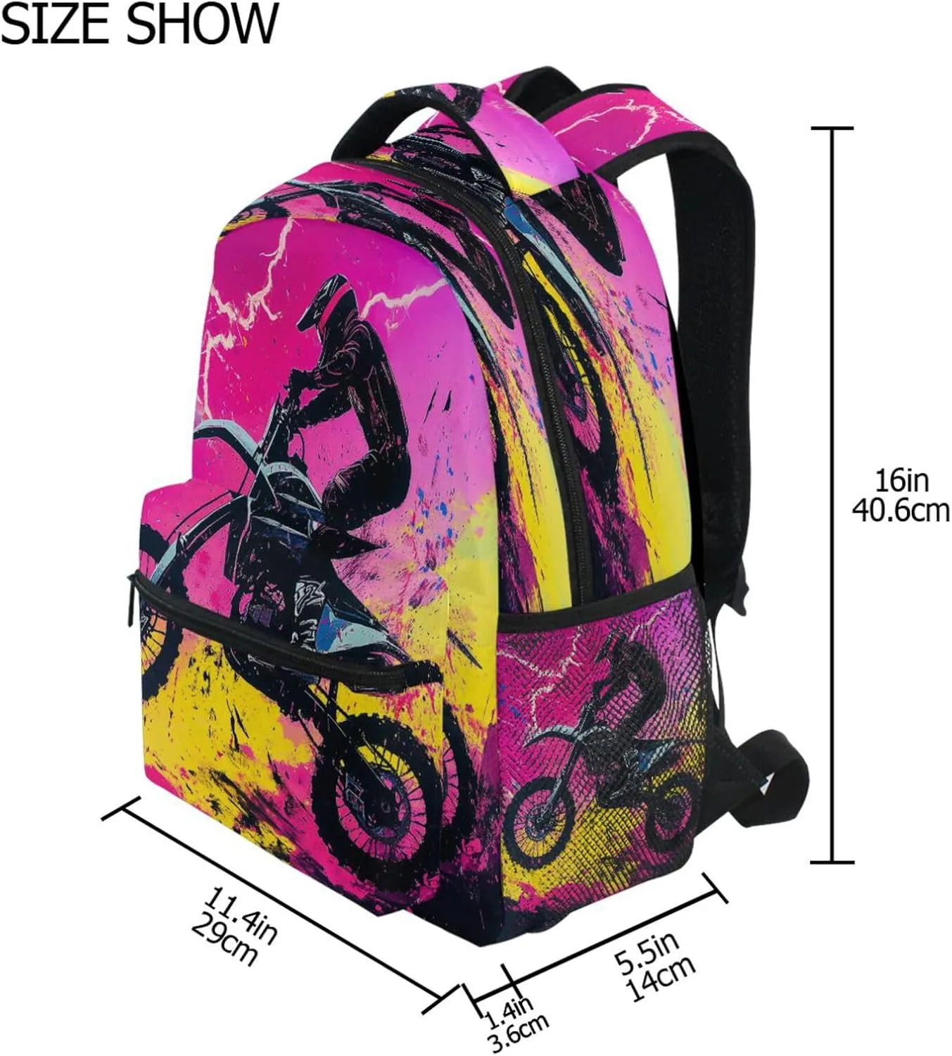 Cool Backpacks for Women Men Fashion Laptop Bookbag with Chest Strap Gift Men & Women Motocross Bike and Lightning