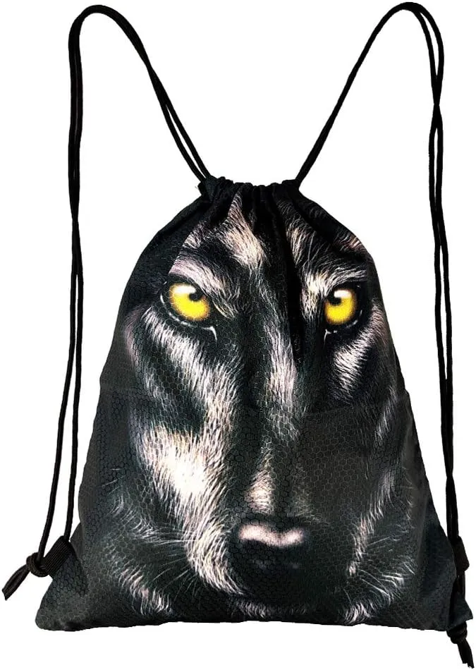 Cool Black Wolf Unisex Drawstring Backpack Bag Sport Gym Travel Sackpack