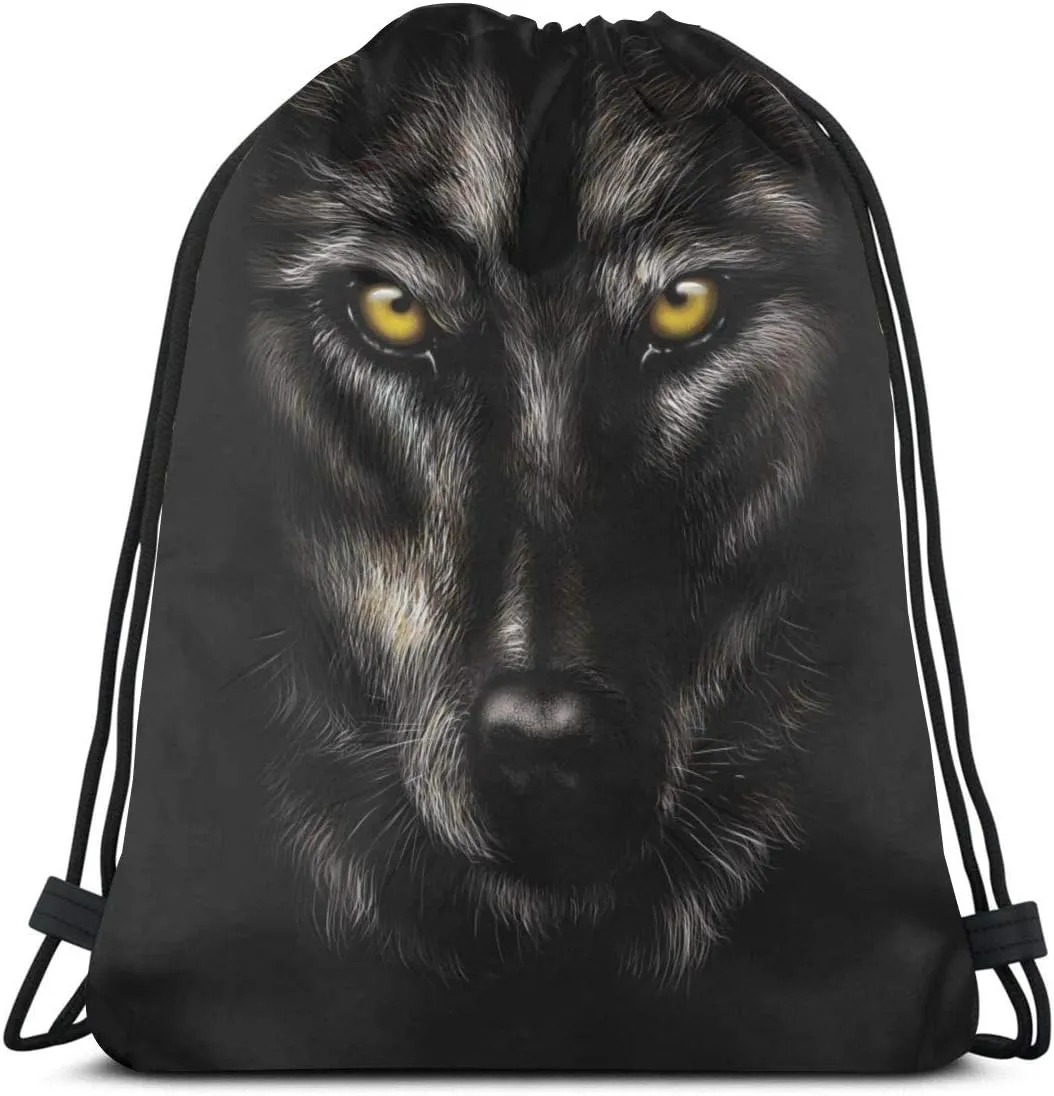 Cool Black Wolf Unisex Drawstring Backpack Bag Sport Gym Travel Sackpack