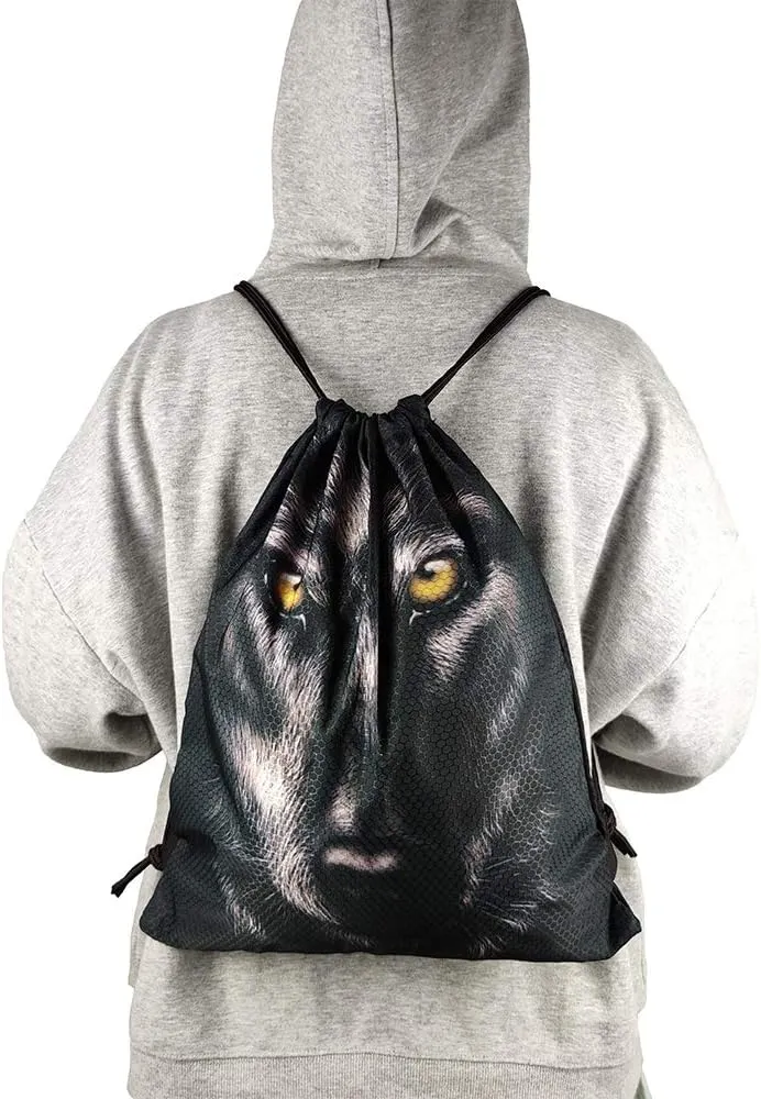 Cool Black Wolf Unisex Drawstring Backpack Bag Sport Gym Travel Sackpack