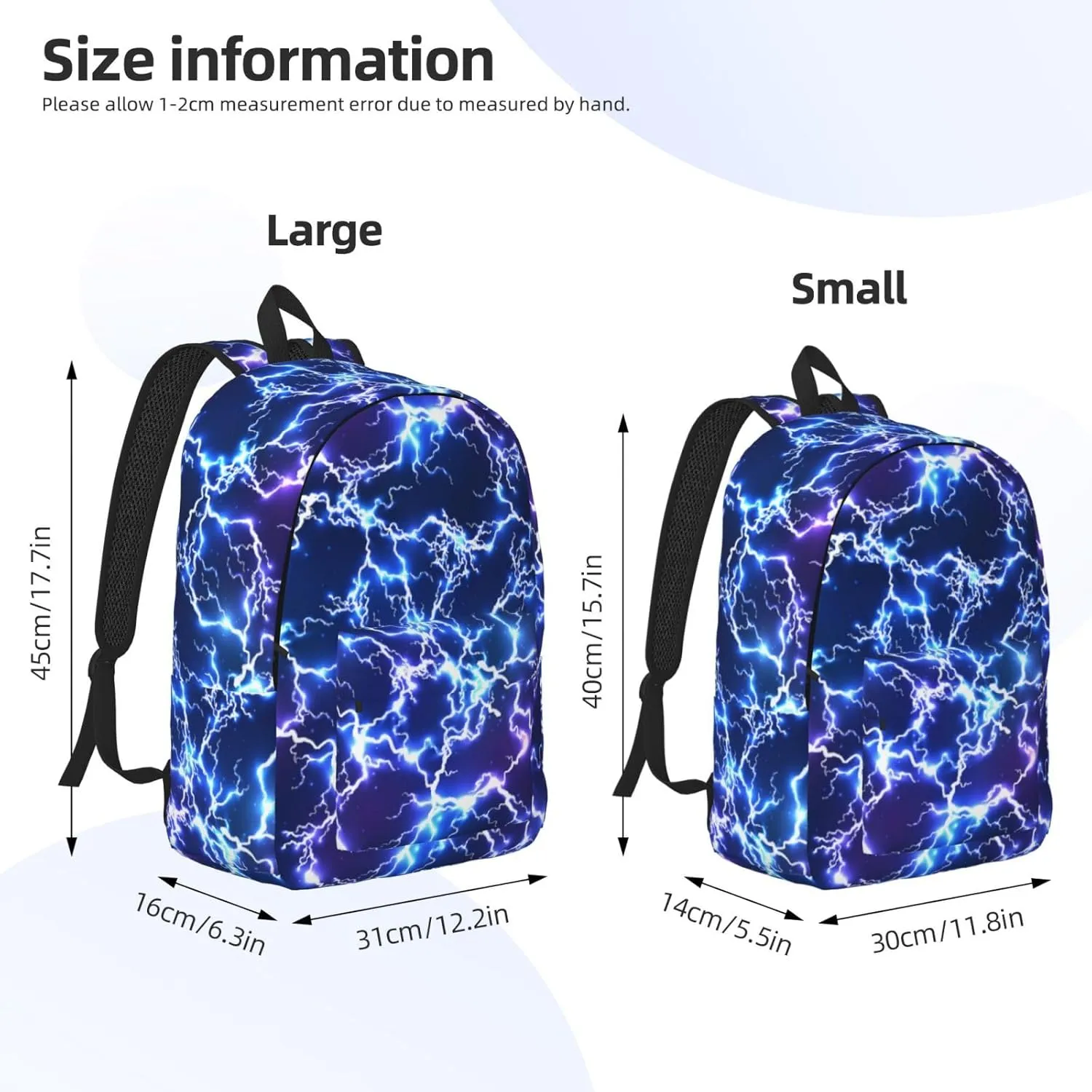 Cool Blue Purple Lightning Backpack for Girls Boys Women Lightweight Canvas Bookbag Casual Daypack for Travel Outdoor Camping, 17 Inch
